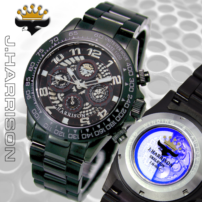 J.H-002BKRB-N・機械式・多機能付セミスケルトン手巻＆自動巻時計