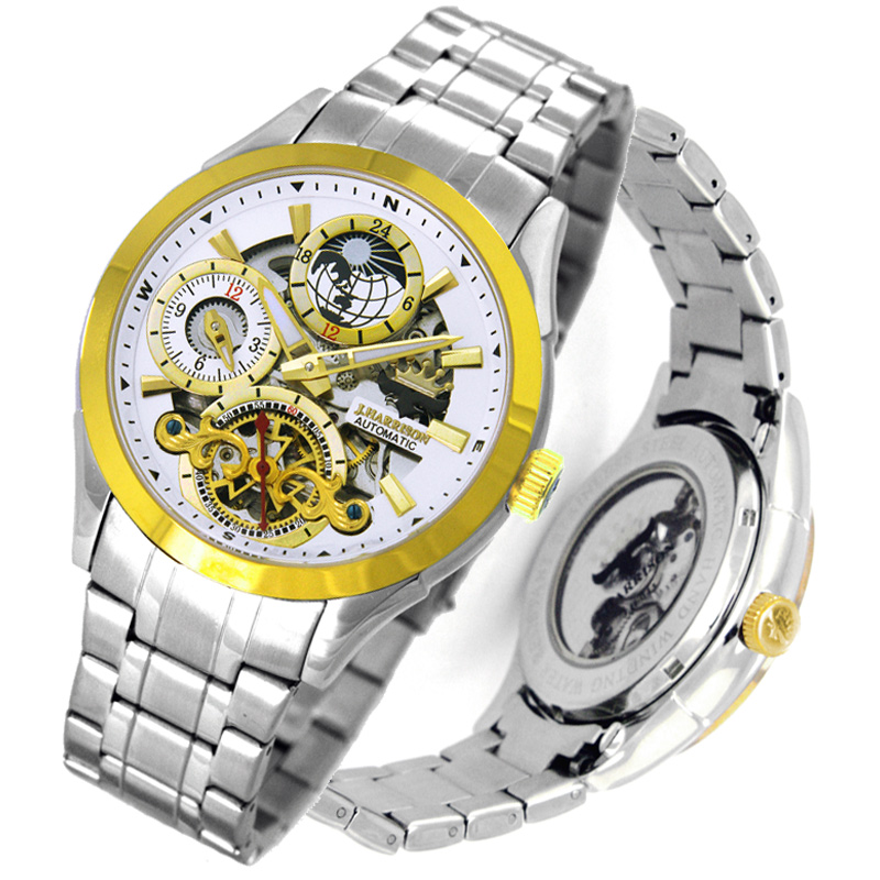 JH-043GW・機械式・サン&ムーン・デュアルタイム付多機能自動巻&手巻腕時計