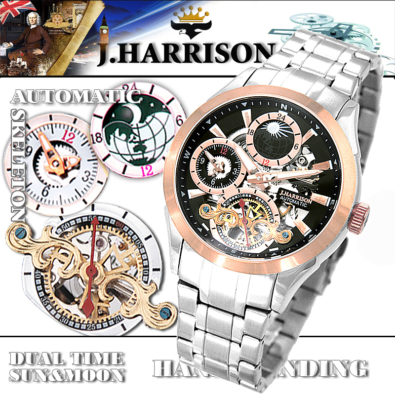 JH-043PB・機械式・サン＆ムーン・デュアルタイム付多機能自動巻＆手巻腕時計