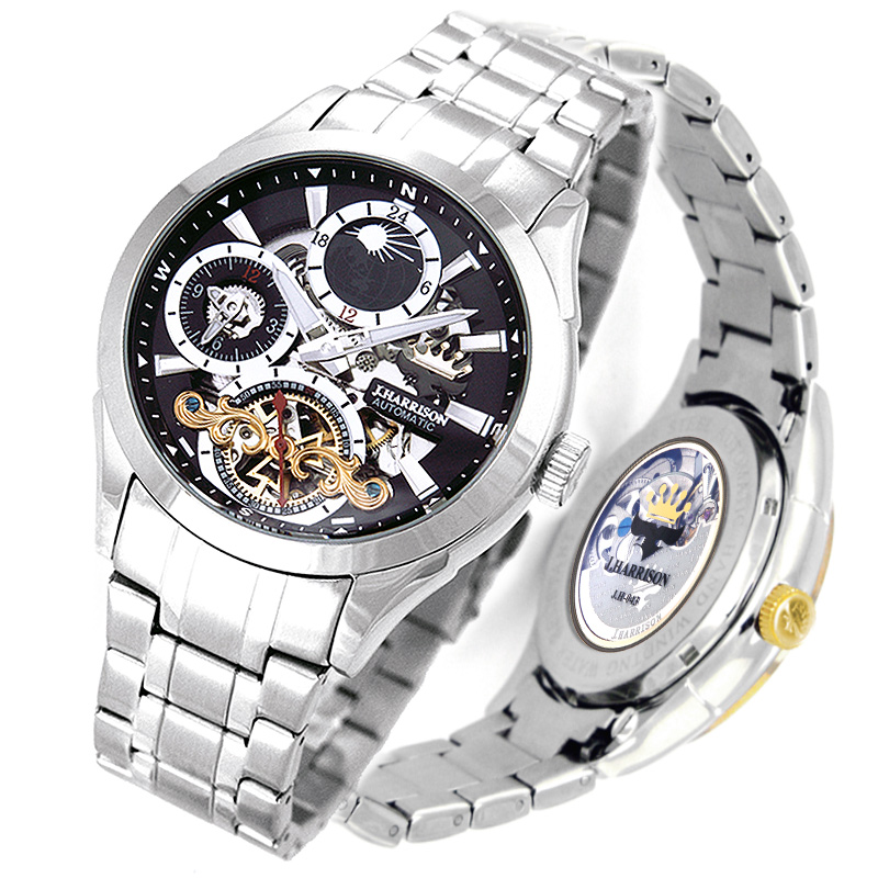 JH-043SB・機械式・サン&ムーン・デュアルタイム付多機能自動巻&手巻腕時計