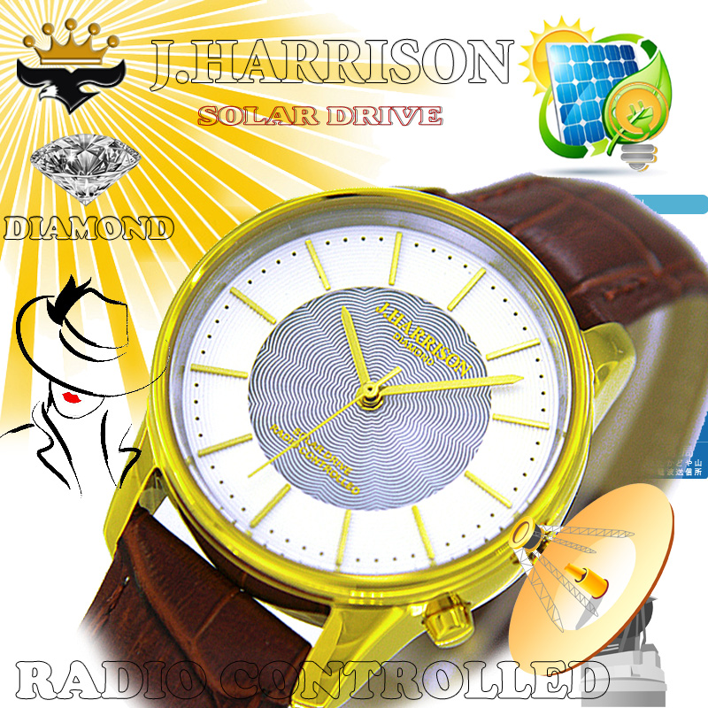 J.H-1895MSW/カボジョン1石天然ダイヤモンド付きソーラー電波紳士用腕時計J.H-1895MSW