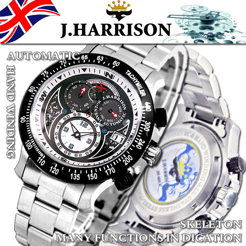 J.H-009BW・手巻＆自動巻・多機能付セミスケルトン