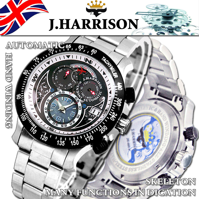 J.H-009BB・手巻＆自動巻・多機能付セミスケルトン