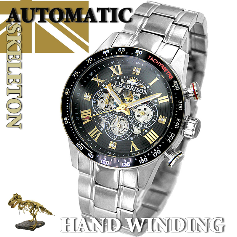 J.H-020BG・機械式・多機能付・自動巻両面スケルトン腕時計